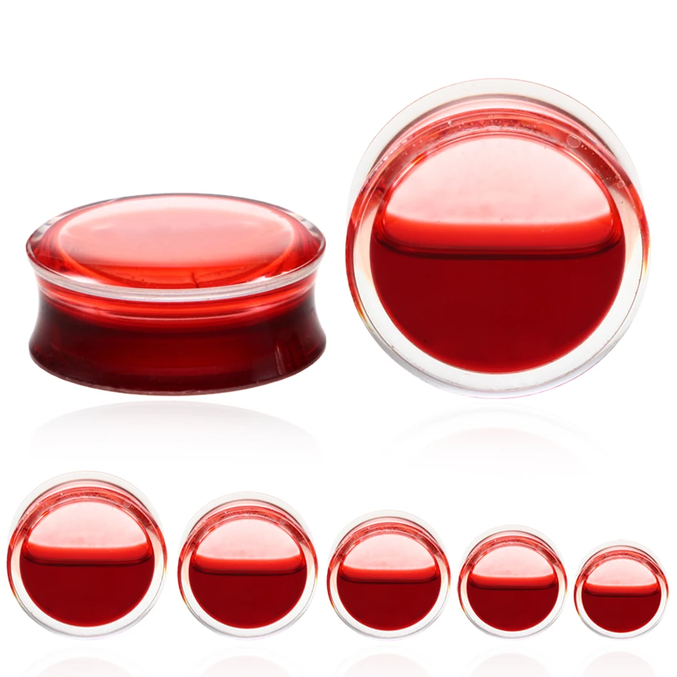 2Pcs/lot Hot Sale Red Liquid Ear Gauges Acrylic Double Flared Ear Flesh Plugs Ear Expander Piercing Unisex Jewelry 8-25mm