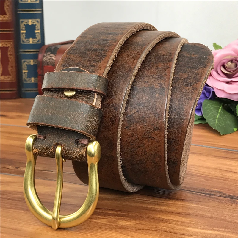 

Brass Belt Buckle Men Belt Genuine Leather Belts Men Leather Vintage Cowboy Jeans Male Strap Ceinture Homme Riem MBT0004