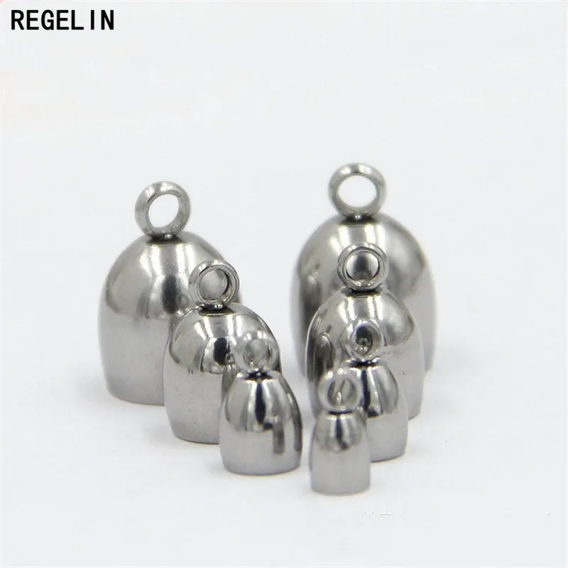 REGELIN 20pcs 3/4/5/6/8mm Stainless Steel End Caps Leather Cord End Clasps Bead For Round Leather Cord Connector DIY Jewelry