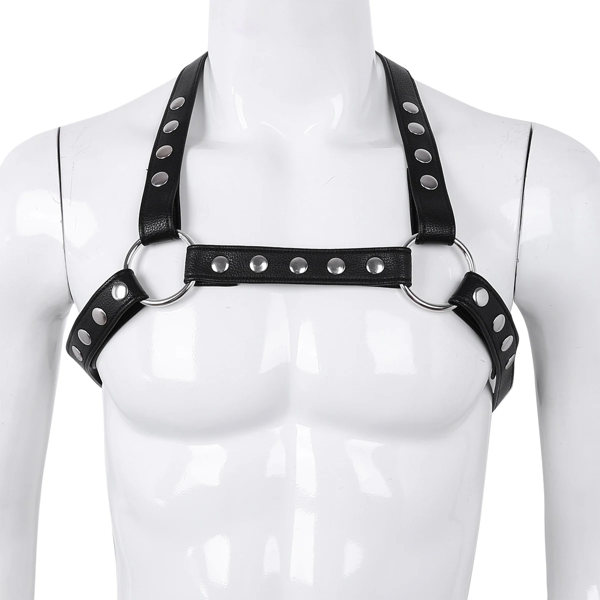 Sexy Mens Harness Straps Faux Leather Adjustable Body Chest Harness Belt Zentai With Metal O-rings Fancy Club Party Costumes