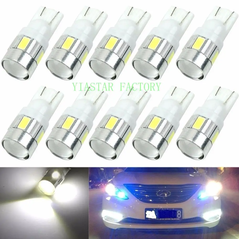 

100PCS T10 W5W LED Lights 168 194 Car Wedge Side Bulbs White 6000K Auto Dome Door Map lights 5630 6SMD 10SMD 6 Smd Led DC12V