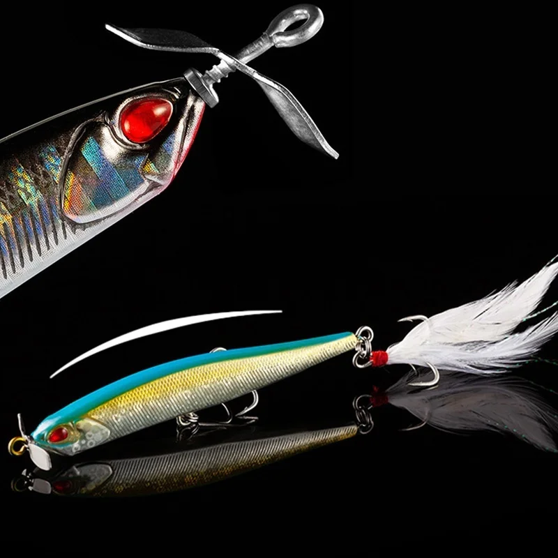 Proleurre 1pcs Propeller Minnow Fishing Lure 12.5g 100mm Sinking Pencil Baits Artificial Hard Bait Feather Hook Fishing Lures