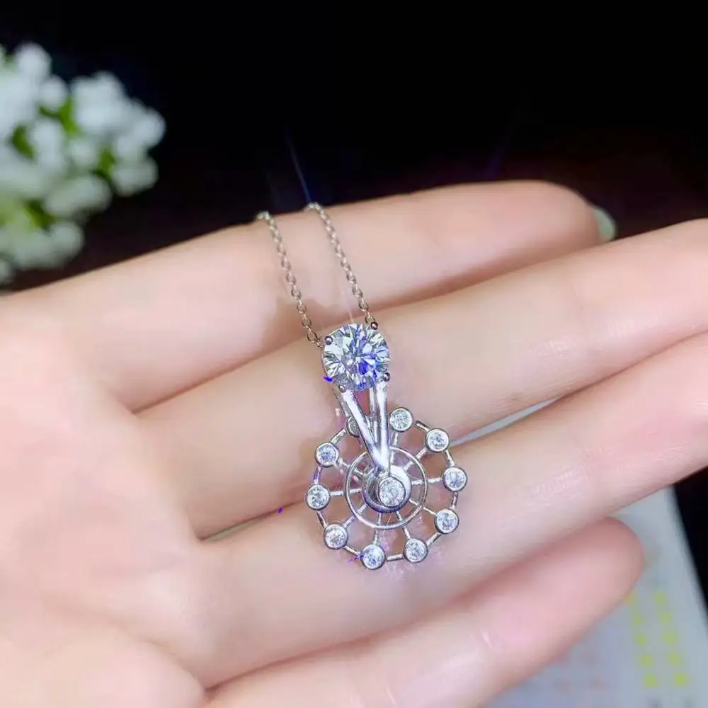 big size flashing  moissanite  pendant for necklace fly wheel real 925 silver gem shiny better than diamond girl date gift