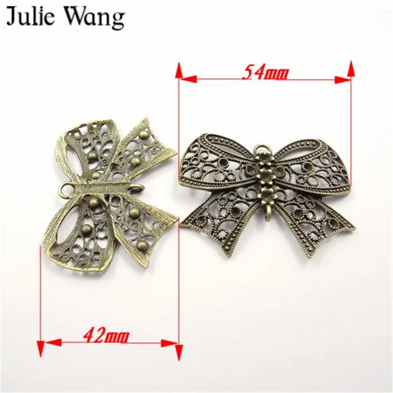 Julie Wang 4PCS Alloy Antique Color Bow Tie Shape Charms Pendants Findings Jewelry Making Necklace Bracelet Accessory