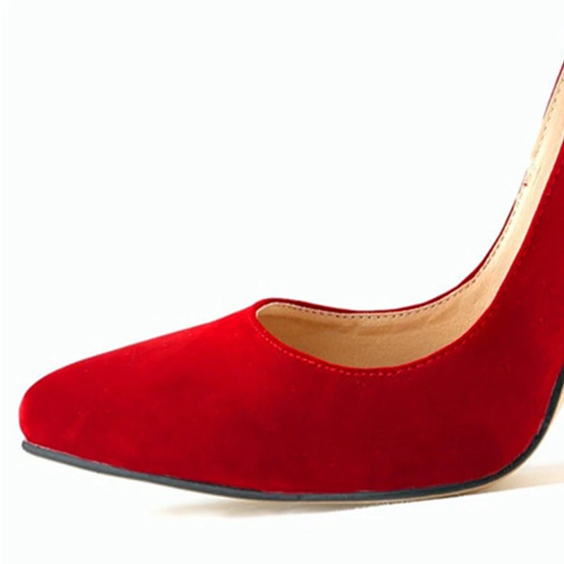 Macio rebanho rasa moda sapatos de salto alto bombas femininas outono dedo do pé pontiagudo senhora trabalho roxo vermelho stiletto feminino sapatos