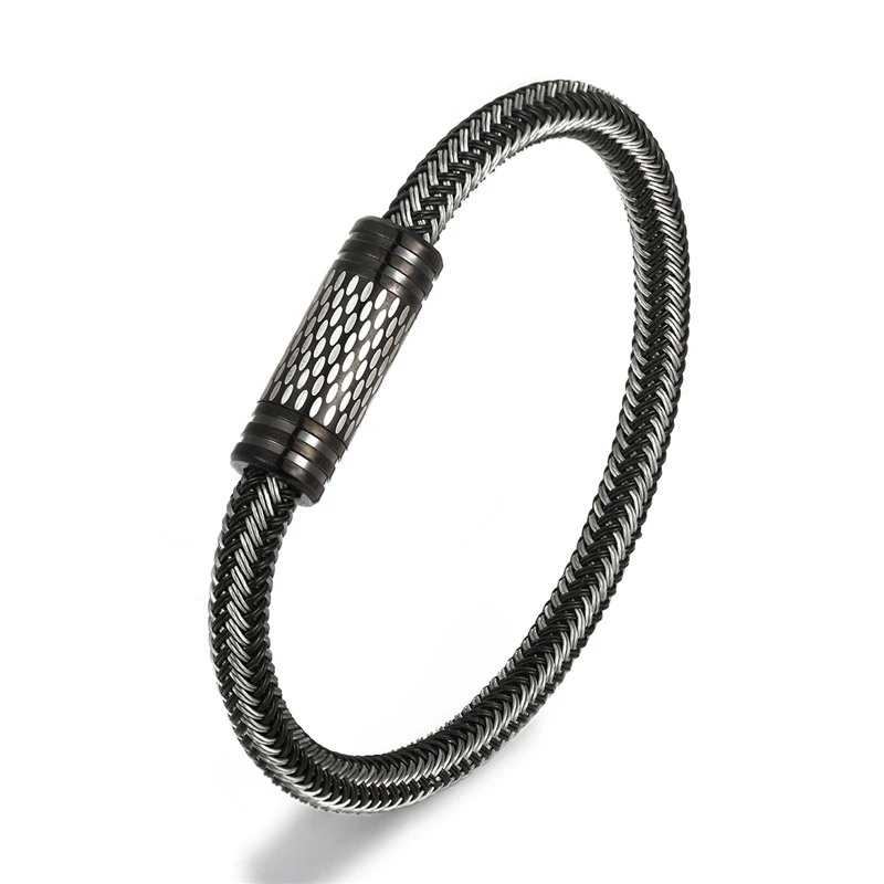 Fashion Punk Black/white Braided Steel wire Bracelet Stainless Steel Magnetic Buckle Simple Style Men Bracelet Women\'s Jewelry