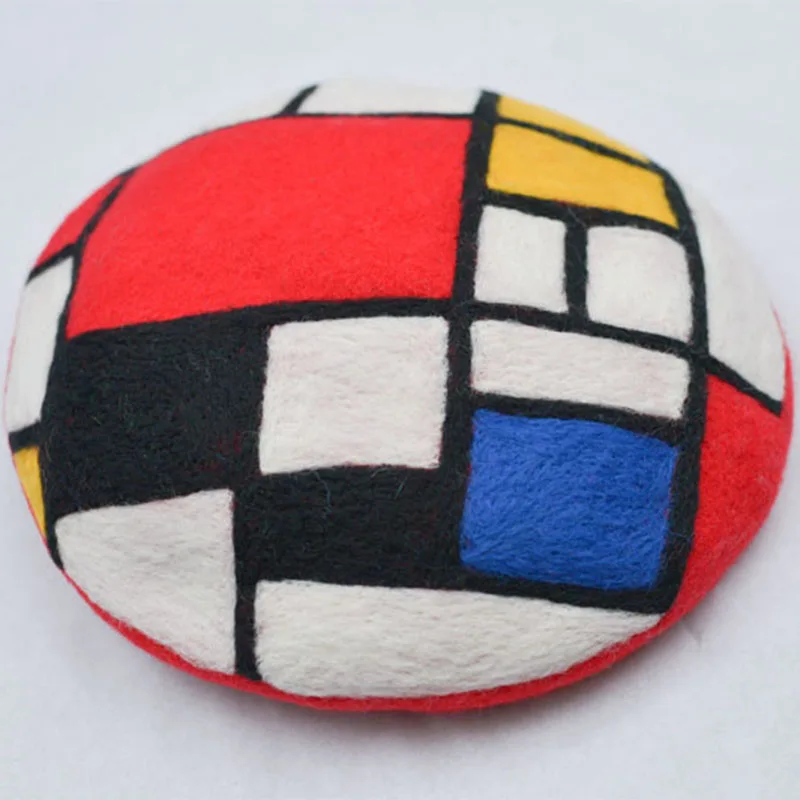 Faramita Holiday Mondrian Autumn Geometric Graphics Colorful Women Hand Made Beret Originality Rock Decoration Girls Hat Cap