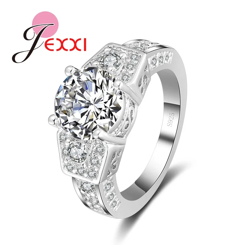 Stainless Stamped 925 Classic Sterling Silver  Simple Crystal Ring Woman Wedding Engagement Jewelry Wholesale Promotion