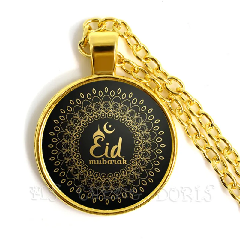 Gold-color 25mm Glass Muslim Islamic Allah Arab Muslim Necklace For Muhammad Religious Middle Jewelry Ramadan Gift For Friends