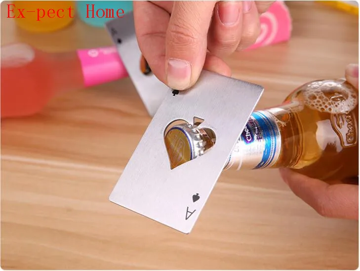 DHL Free Shipping 200pcs Stainless Steel Playing Poker Card Ace Heart Shaped Soda Beer Red Wine Cap Can Bottle Opener Bar Tool