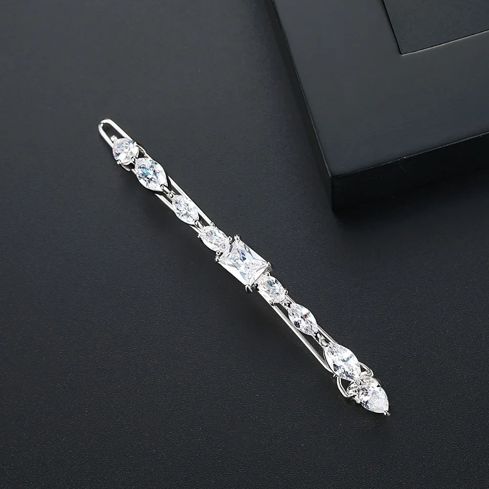 LUOTEEMI 1Pcs Shining Crystal Zircon Hair Clip For Women Elegant Korean Design Snap Barrette Stick Hairpin Friendship Gift