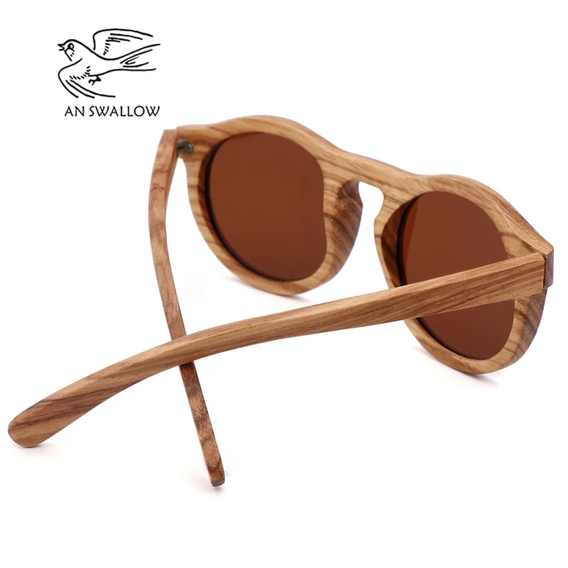 New 100% Real Zebra Wood Sun Glasses Women Round Wooden Sunglasses Men Polarized Lenses Driving UV400 Gafas De Sol