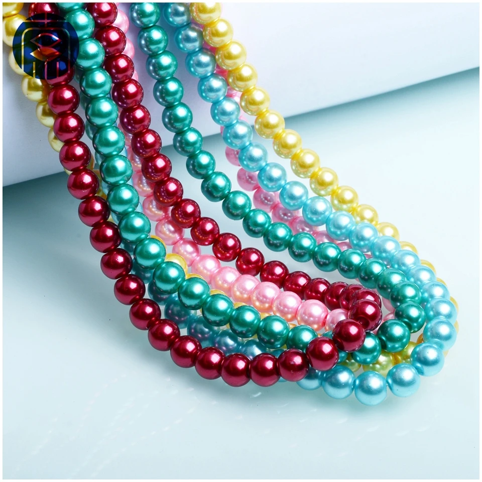 JuleeCrystal 4 6 8MM Glass Pearls Bead Round Imitation Mixed Color Pearlized Glass Pearl Beads for Jewelry Making