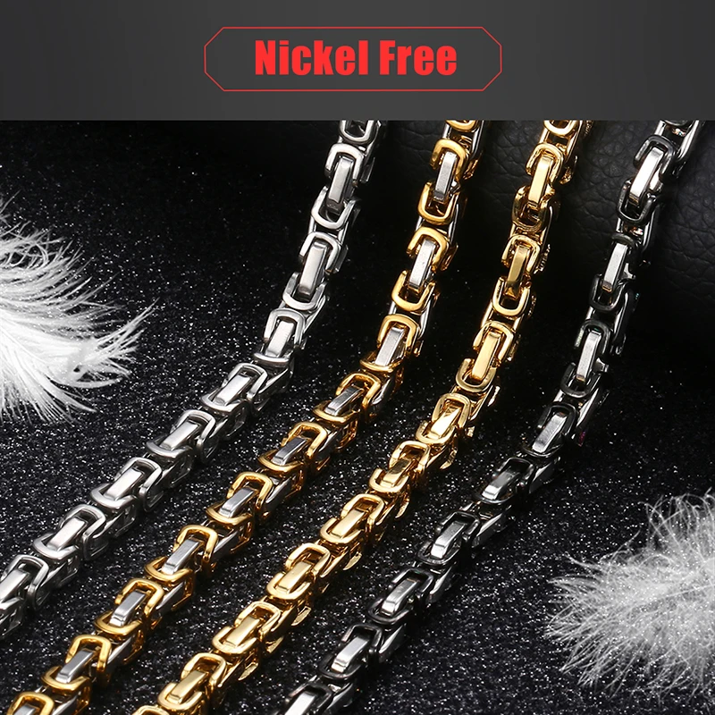 Men\'s Necklace Stainless Steel Byzantine Box Link Chain Necklaces Male Collar Fashion Jewelry Gifts 18-36\