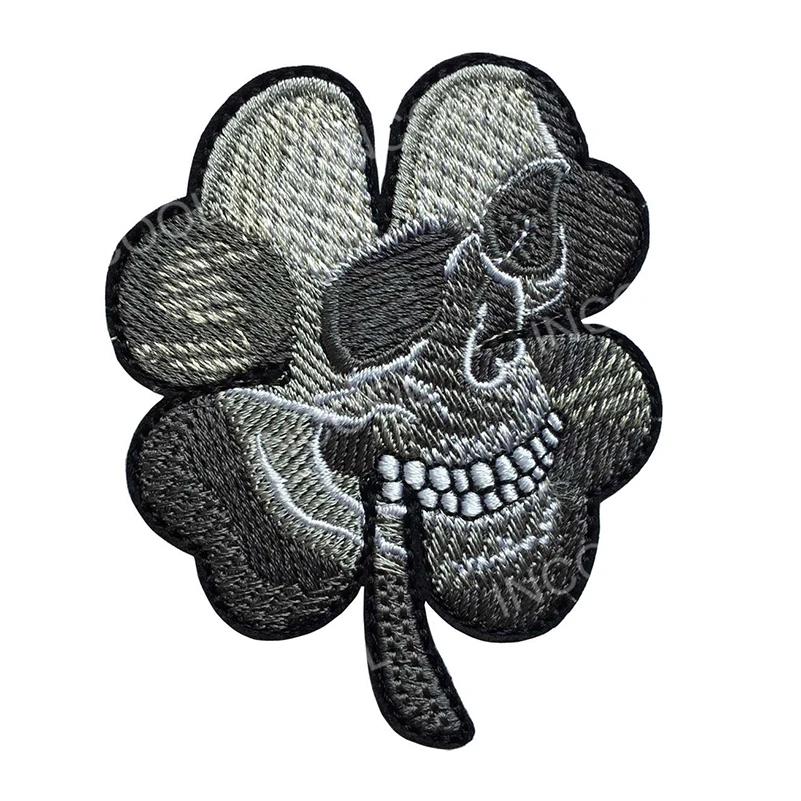 Embroidery Patch Irish Clover Skull Head Hook&Loop Fastener Patch Appliques Embroidered Patches For Clothing