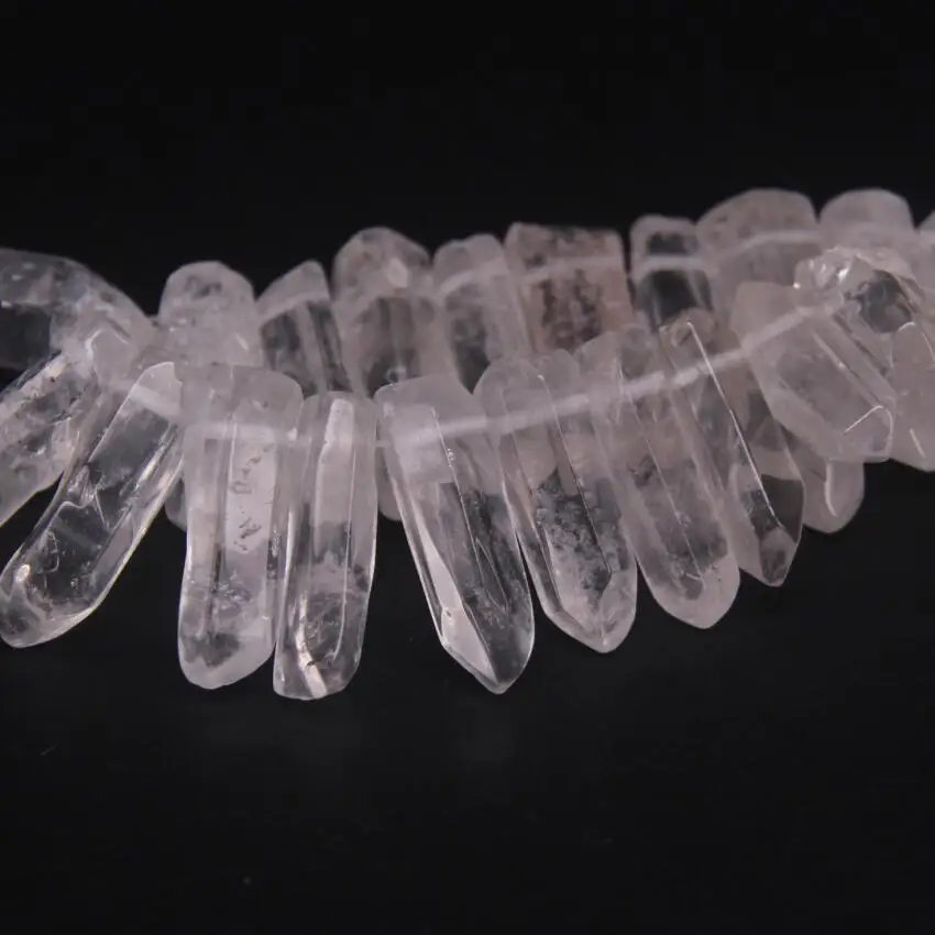 35-38pcs/Strand Large Size Raw Clear Crystal Quartz Top Drilled Points,Polished Natural Gems Tusk Stick Spike Pendant Beads Bulk