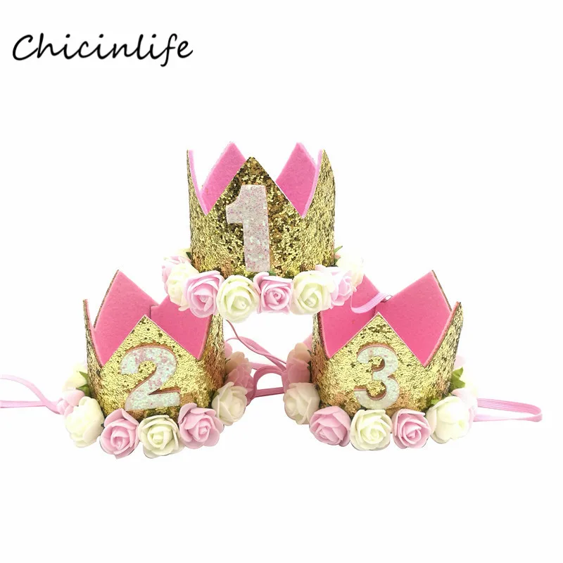 Chicinlife Baby Girl Boy One 1 2 3 4 5 6 7 8 9 Years Old Birthday Hat Crown Headbands Birthday Party Decoration Hair Decorative