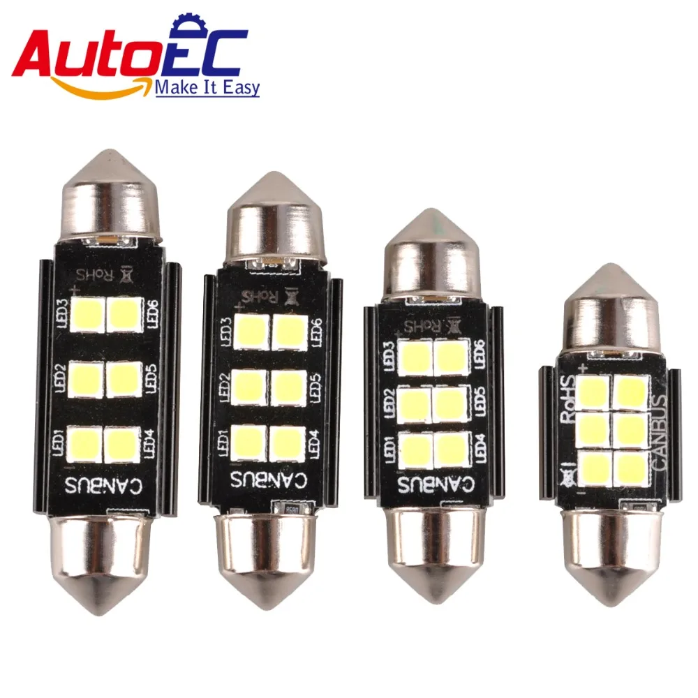 AutoEC 100x 12v Festoon 6 led 3030  Dome Light bulb canbus no error White 31mm 36mm 39mm 41mm wholesale #LK136