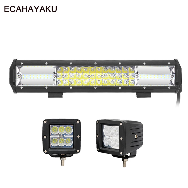 2pcs 3 inch Led Pods Light 18W Flood and 1pcs 15 inch Led Bar Light 216W Combo beam for Off-road SUV Pickup Tractors Trailer 12V