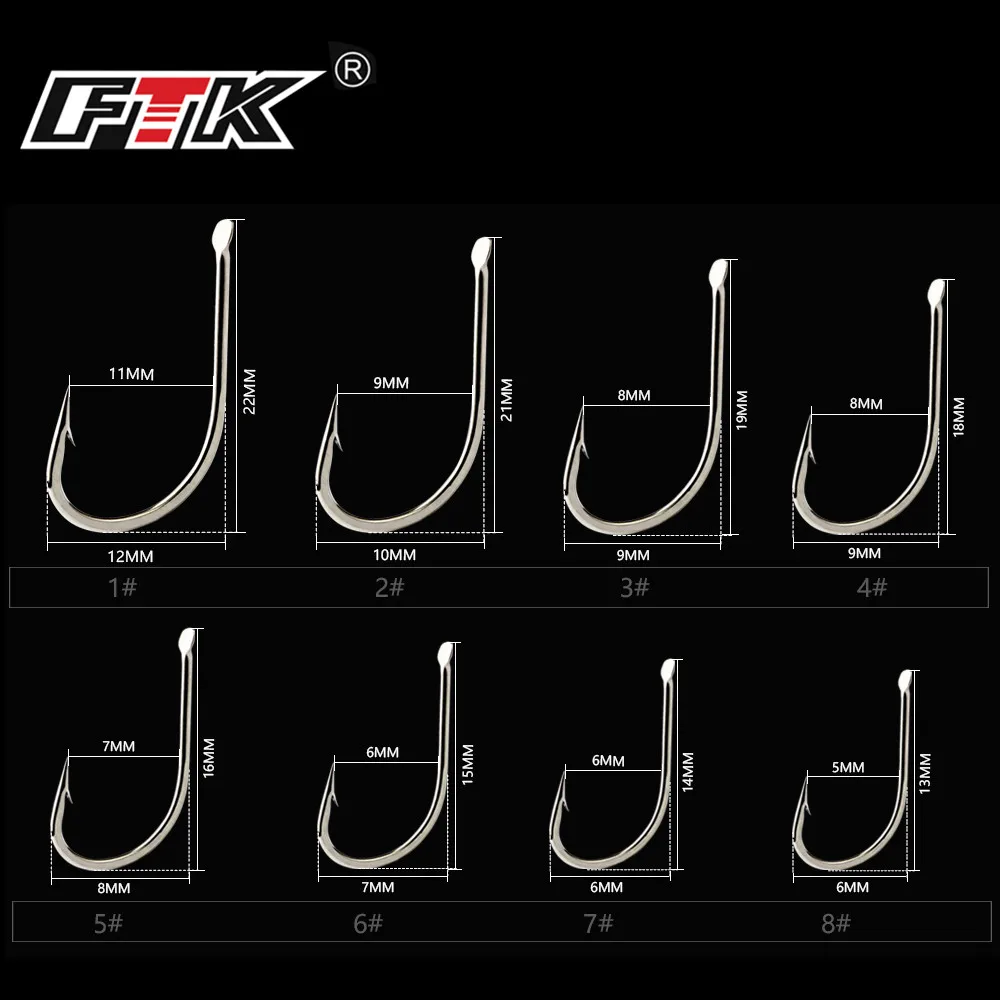 FTK  new 421N 1#-8# 100Pcs/Lot Bent Hooks High Carbon Steel Fishing Hook Sea Hooks For Fishing Tackle
