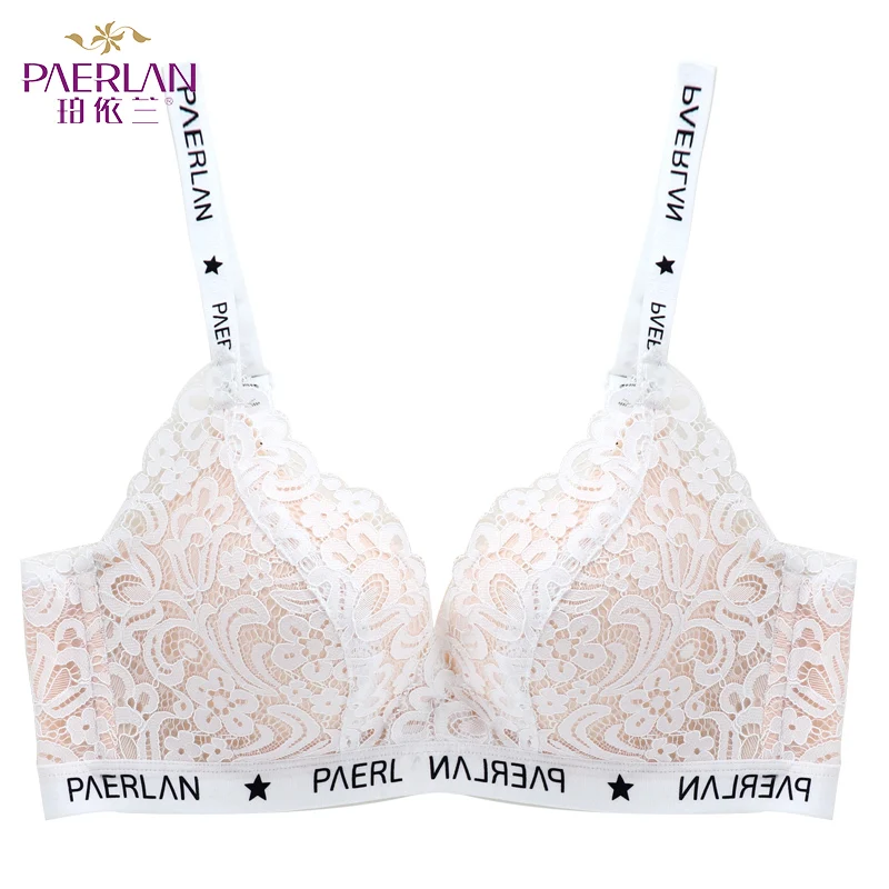 PAERLAN-Sujetador Push Up sin aros para mujer, ropa interior Sexy con letras de encaje, pecho pequeño, se ajusta, Cierre trasero, Copa 3/4, una pieza