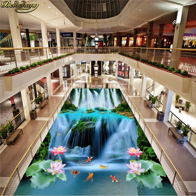 beibehang Custom Photo Wallpaper Floor Painting Lottery Waterfall Lotus Lotus 3D 3D Painting Flooring papel de parede