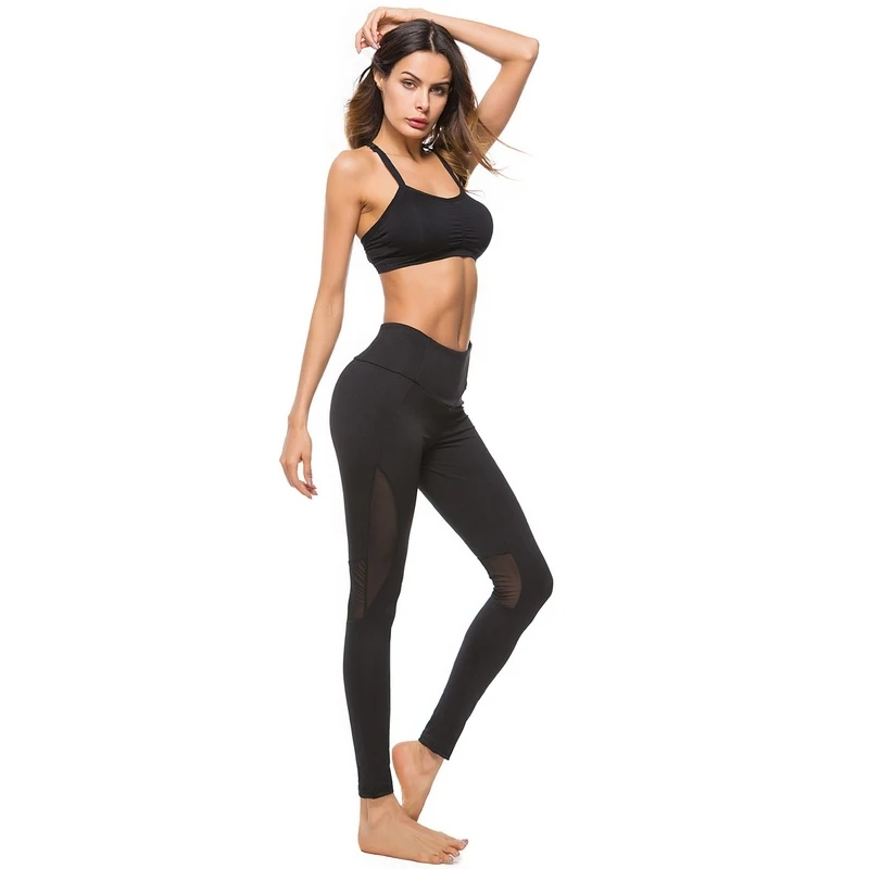 New Sexy Women Leggings Gothic Insert Mesh Design Trousers Pants Big Size Black Capris Sportswear Female Fitness