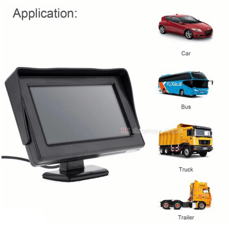 4.3 inch TFT Color Screen Reverse parking assistance with Rear View camera night vision 8 LED Back up camera 170 wide angle