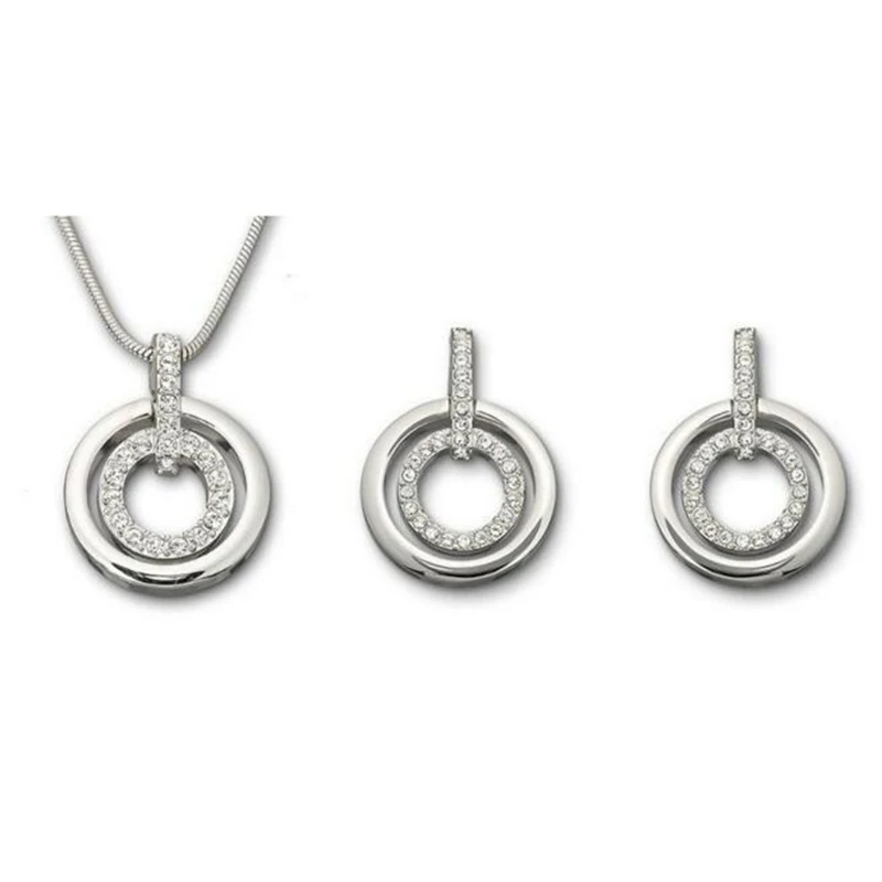 Concentric circle shape setting crystal necklace earrings sets zinc Alloy material party Jewelry sets for women and girls