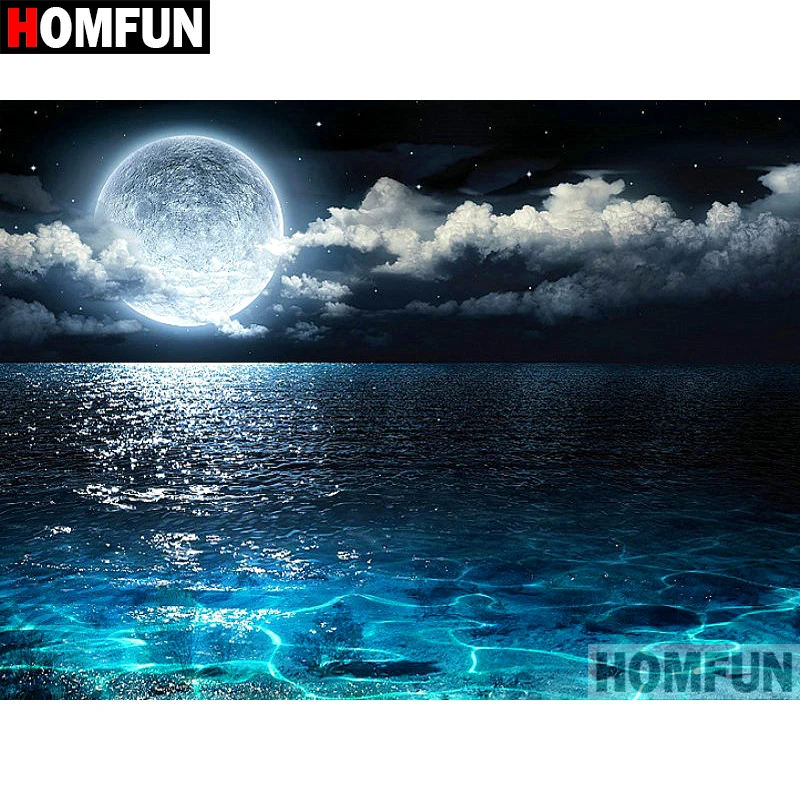 

HOMFUN Full Square/Round Drill 5D DIY Diamond Painting "Moonlight sea" 3D Diamond Embroidery Cross Stitch Home Decor A18522