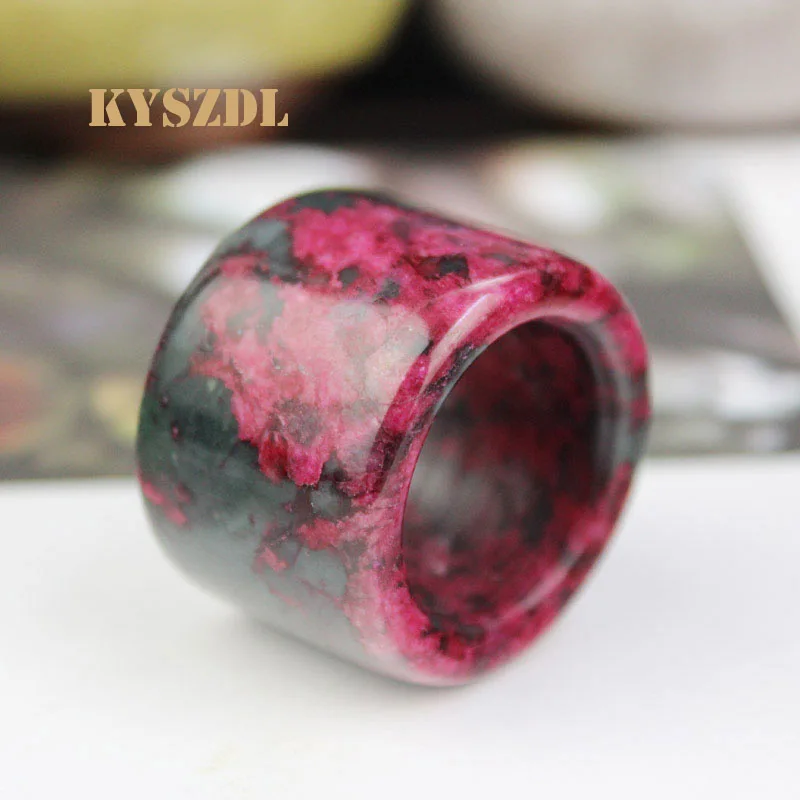 KYSZDL natural high quality Men Bloodstone Peach stone Floating flower pull Plum blossom stone Ring Gift jewelry