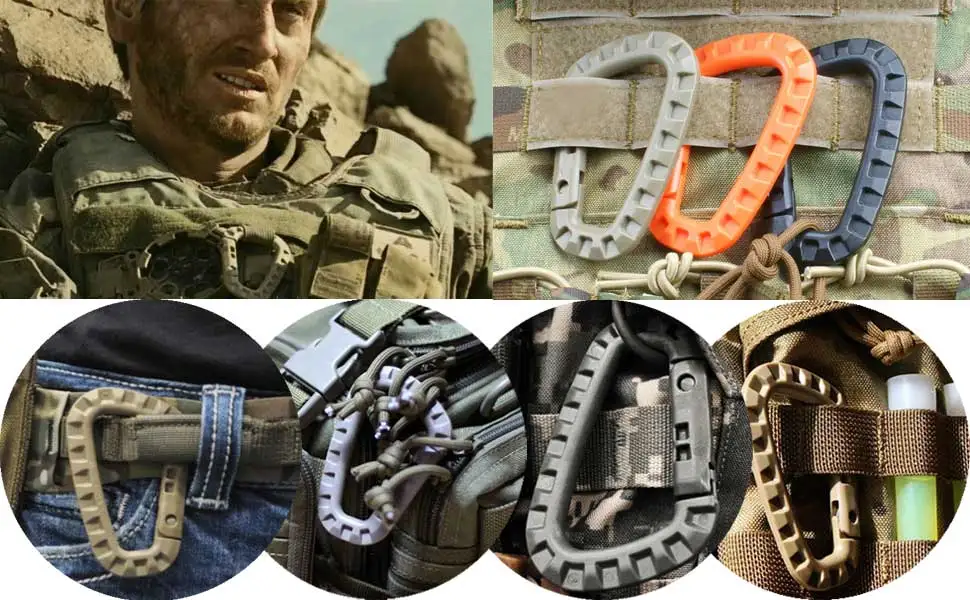 

Tactical Carabiner Keychain Hard Polymer Carabiners Climbing D Rings Light Weight Spring Snap Gear Clip Utility Hooks Backpack