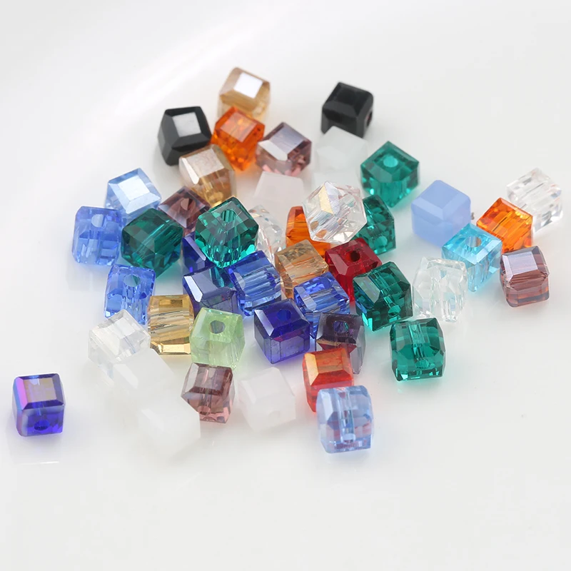 wholesale jewelry making fashion beads mixed color 4mm crystal beads glass square cube beads for Necklace bracelet 100pcs