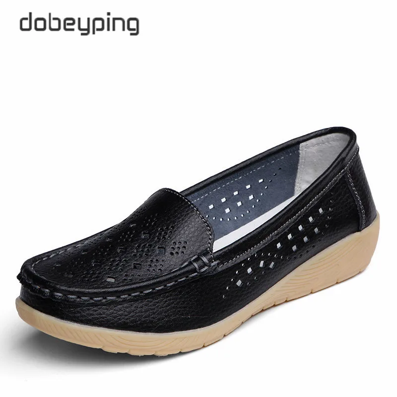 dobeyping New Genuine Leather Women Flats Cut-Outs Shoes Woman Hollow Summer Women\'s Loafers Moccasins Female Shoe Size 35-41