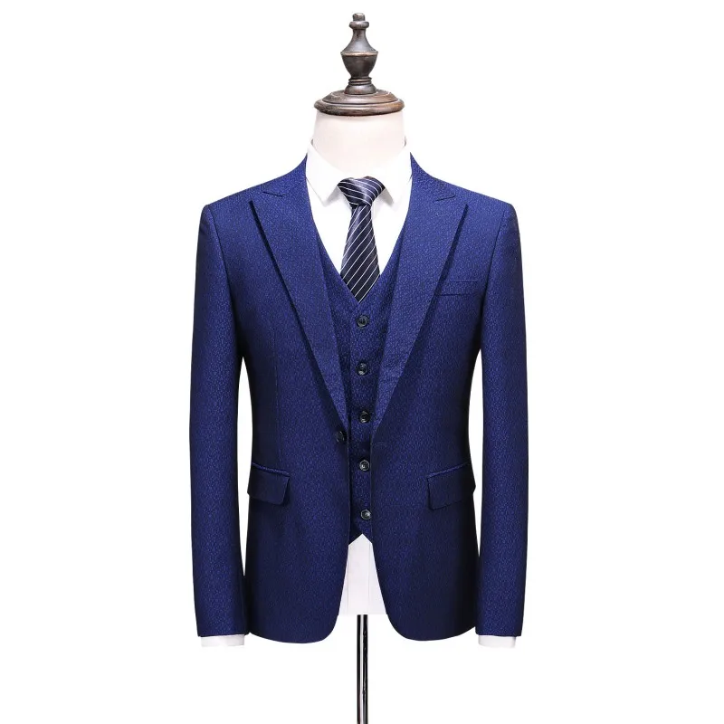 (Jacket+Vest+Pants)  2019 Mens Sapphire blue Suit Slim Fit Suit Men Luxury men's Wedding Suits Formal Wear dress size S-5XL