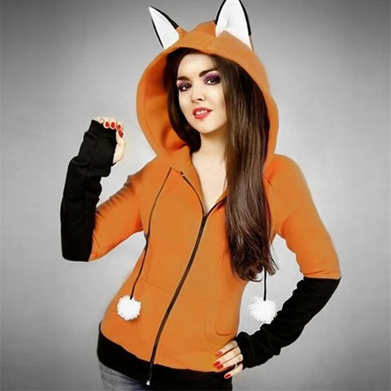 New Fox Sweatshirt Women Hoodies Long Sleeve Cosplay costume Rabbit Ear Hooded Sweatshirts Female Lady Autumn Hoodie Jacket Coat