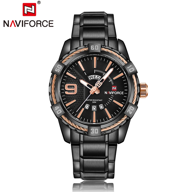 Imagem -06 - Naviforce Relógio Masculino Casual Relógio de Pulso Impermeável de Quartzo Militar Esportivo para Homens Preto 9117