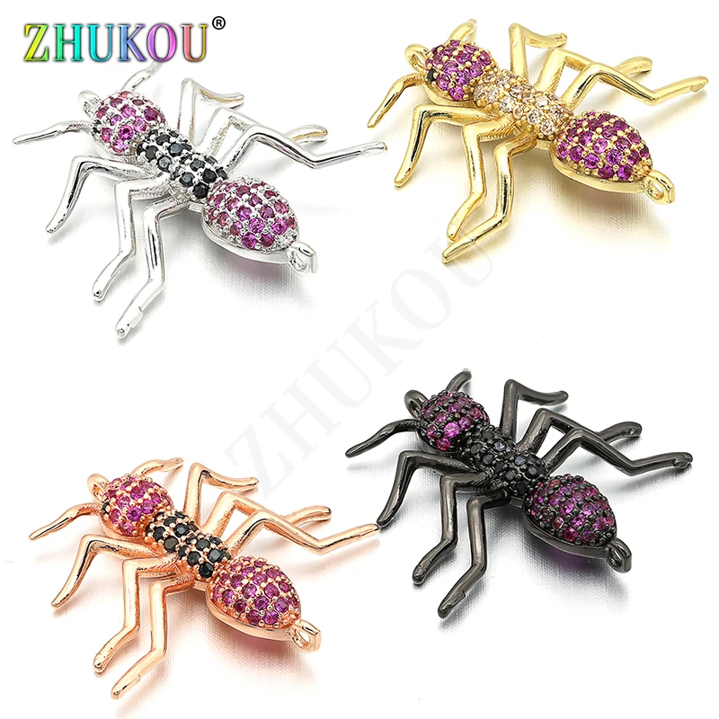 

ZHUKOU 24*25mm High Quality Brass Cubic Zirconia Ants Shape Charms Connectors, Mixed Color, Hole: 1mm, Model: VS221