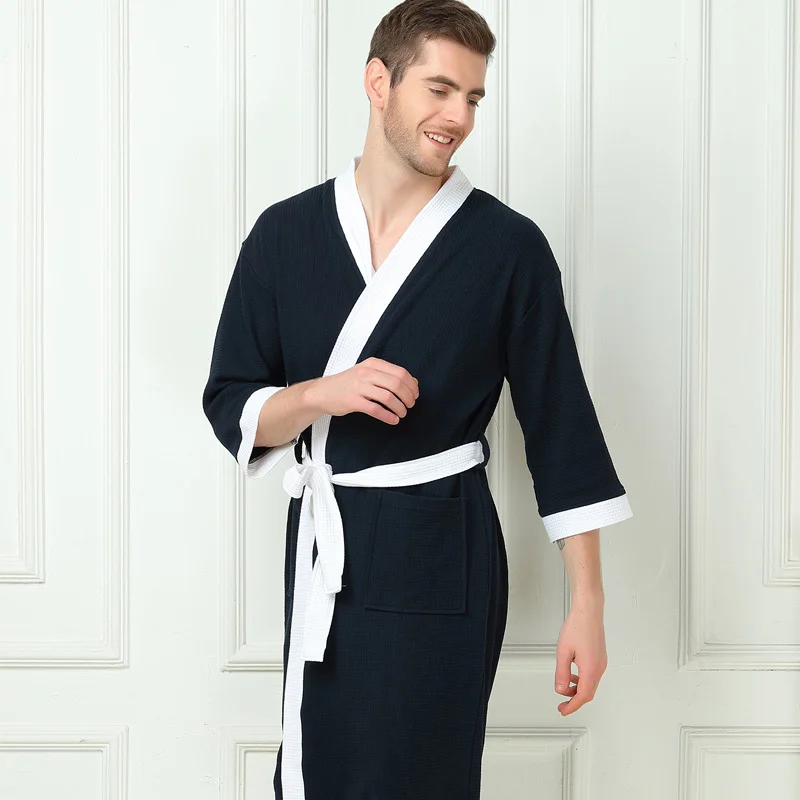 

Summer Waffle 100% Cotton Men Bathrobes Men's Robe Soft Long Couples Kimono Bath Robes Hotel SPA Robes Dressing Gown Summer