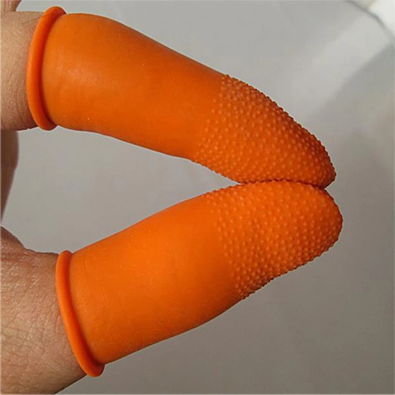 100pc pure natural latex powder-free finger cot Anti static Protective Fingertip Non-slip cots color Orange  ESD work Gloves