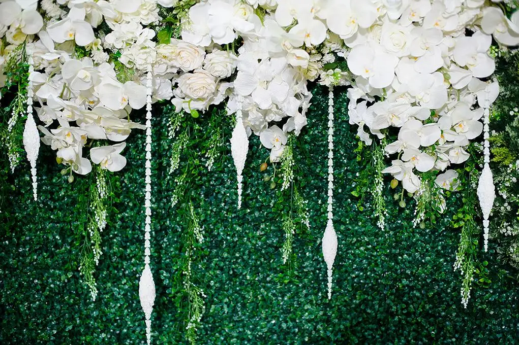 BEIPOTO สีขาวฉากหลังดอกไม้สีเขียวใบกำแพงแต่งงานเจ้าสาวฝักบัวเด็กการถ่ายภาพพื้นหลังตารางขนมหวาน Party Decor B181