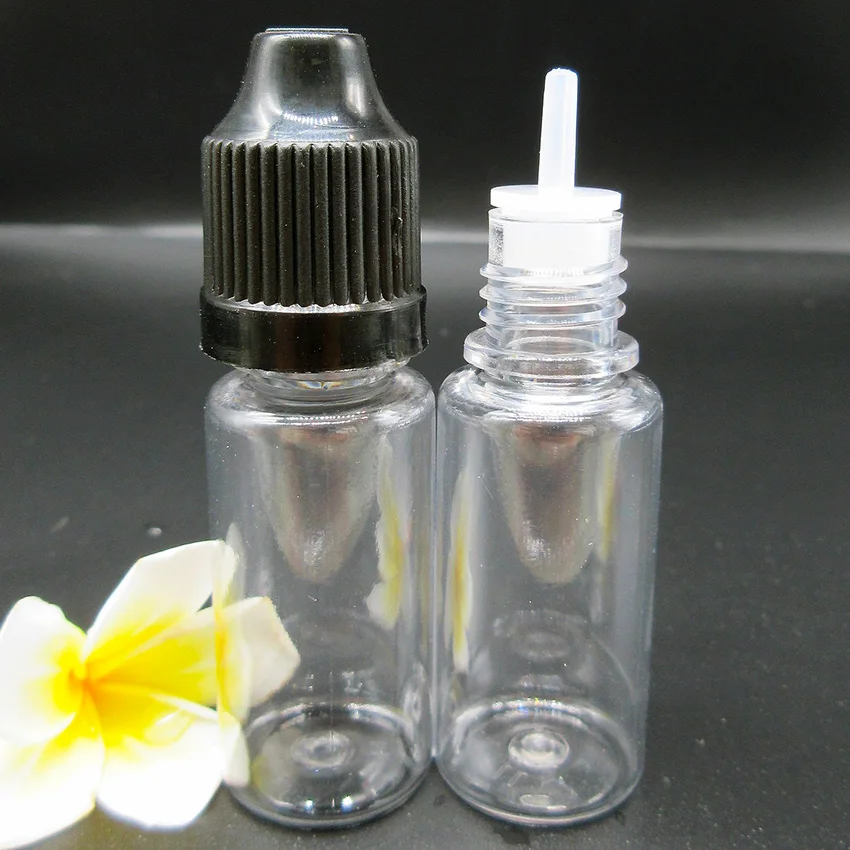 

2500pcs mix color empty clear PET10ml Liquid Refillable Dropper bottles with childproof cap,long thin tips free shipping