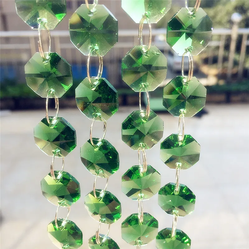 Big Promotion Green Crystal Lighting Hanging Pendant 14mm Octagon Beads  Garland Strand Glass Pendant Chains 50Meters/lot