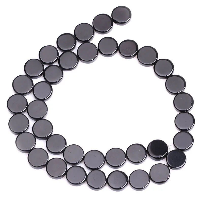 10-16mm Natural Black Agate Stone Beads 15\'\' Button Coin Shape Loose Beads For Jewelry Making Beads Necklace DIY Beads Gift