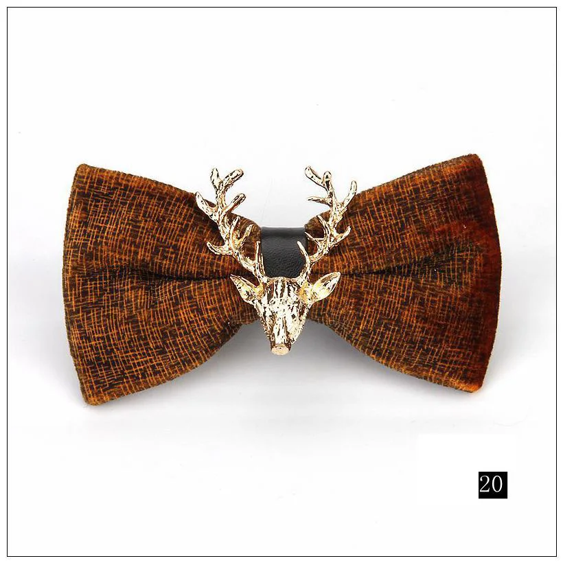 RBOCOTT New Novelty Christmas Elk Bow Ties Mens Pleuche Animal Bowtie Luksusowa solidna muszka dla mężczyzn Impreza Ślub Biznes