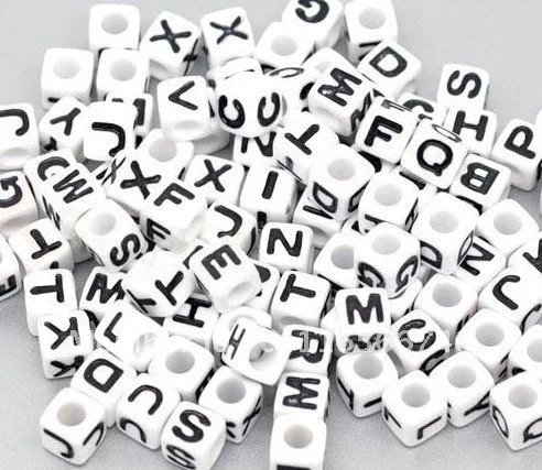 

2000 Pcs Mixed Alphabet /Letter Acrylic Cube Beads 7x7mm Free Ship