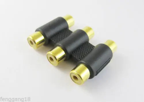 10pcs Gold Triple 3 RCA Female to 3 RCA Female Jack AV Video Audio Connector Adapter