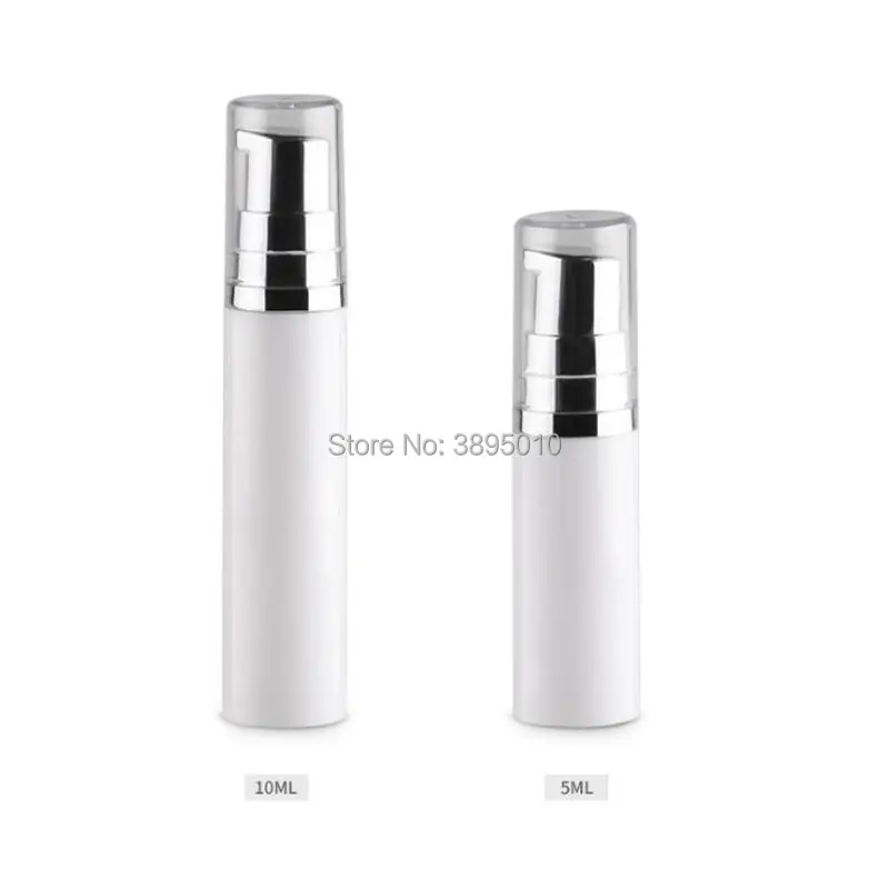 

500pcs 5ml 10ml 15ml Travel Empty Small Airless Pump Lotion bottles with White Pump Clear Cap F567