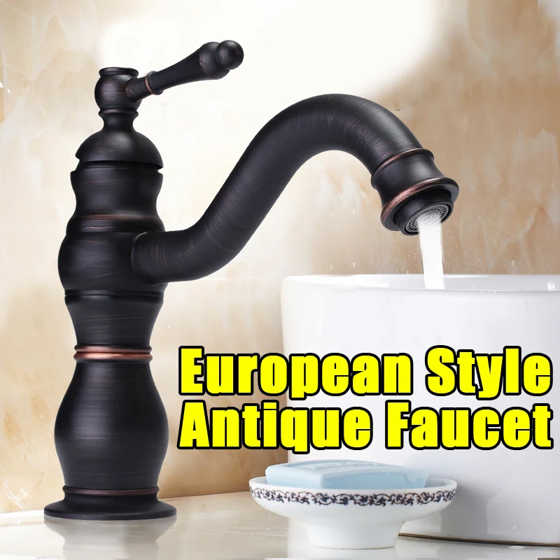 

Classic Antique Bronze Single Handle Basin Faucet 360Rotation Hot and Cold Water Bathroom Mixer Tap Basin Faucets Deck Mounted