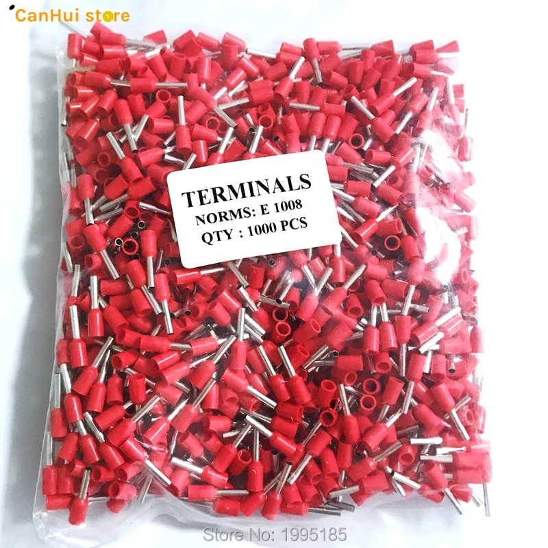 100pcs E1008 Tube insulating terminals AWG 18 Insulated Cable Wire 1mm2 Connector Insulating Crimp Terminal Connect